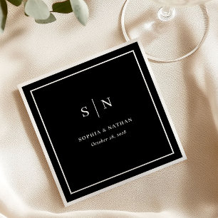 Serviette En Papier Bordure Minimaliste et Élégante Mariage Noir Som