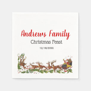 Serviette En Papier Bordure Noël Xmas Père Noël Traîneau Renne