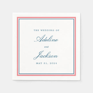 Serviette En Papier Bordure rose et marine Classique Mariage tradition