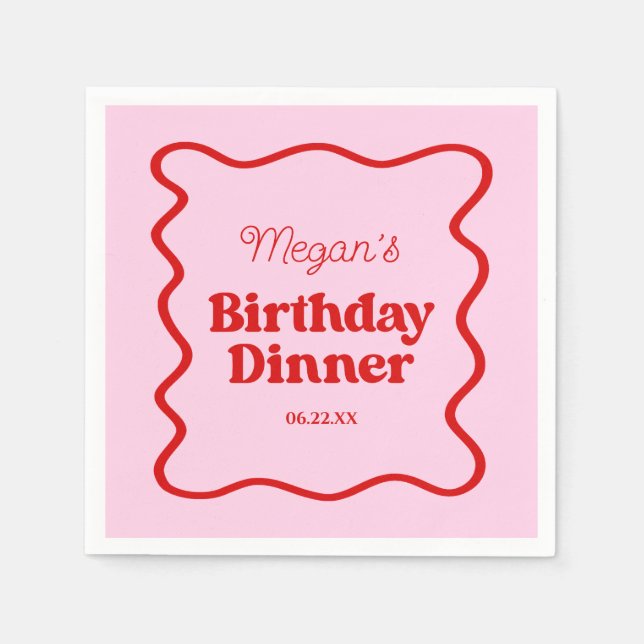 Serviette En Papier Bordure rose rouge vague Anniversaire Dîner (Devant)