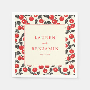 Serviette En Papier Bordure Rouge Cerise Joyeuse