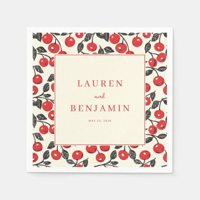 Serviette En Papier Bordure Rouge Cerise Joyeuse (Devant)