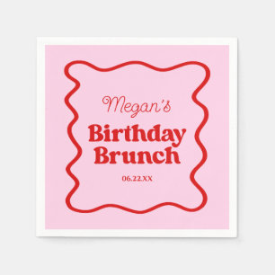 Serviette En Papier Bordure rouge rose Vague Anniversaire Brunch Party