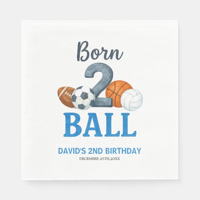 Serviette En Papier Born To Ball Sports Second Birthday  (Devant)