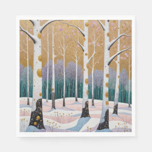 Serviette En Papier Bosquet de trembles dorés : un rêve d'hiver