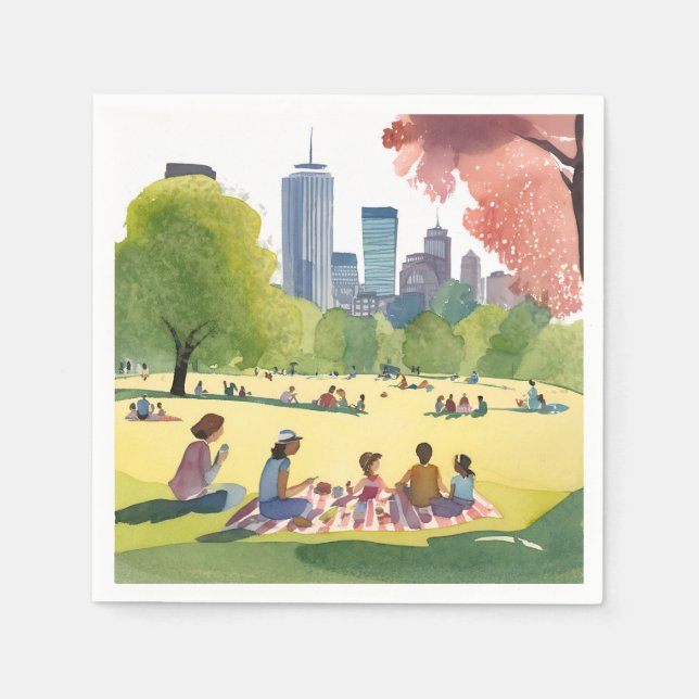 Serviette En Papier Boston Common Picnic | Summer Watercolor Painting (Devant)