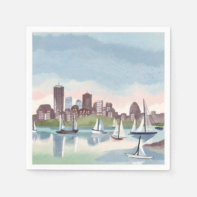 Serviette En Papier Boston Harbor | Boston Massachusetts Watercolor (Devant)