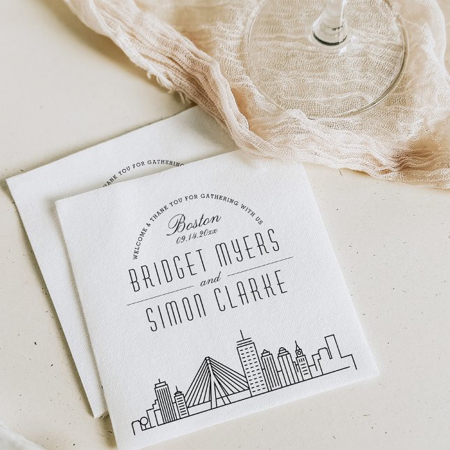 Serviette En Papier Boston, Mass Deco Skyline | Mariage, événement Nap (Créateur téléchargé)