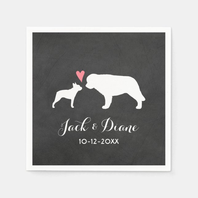 Serviette En Papier Boston Terrier et Saint Bernard Mariage (Devant)