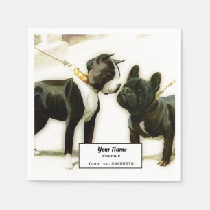 SERVIETTE EN PAPIER BOSTON TERRIER&FRANÇAIS BULLDOG   