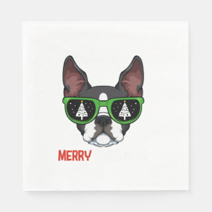 Serviette En Papier Boston Terrier Pyjama de Noël Chien Lunettes de so
