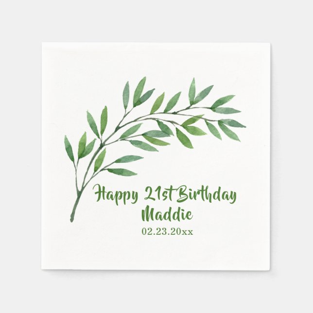 Serviette En Papier Botanical Greenery Nom de la succursale Inscrie (Devant)