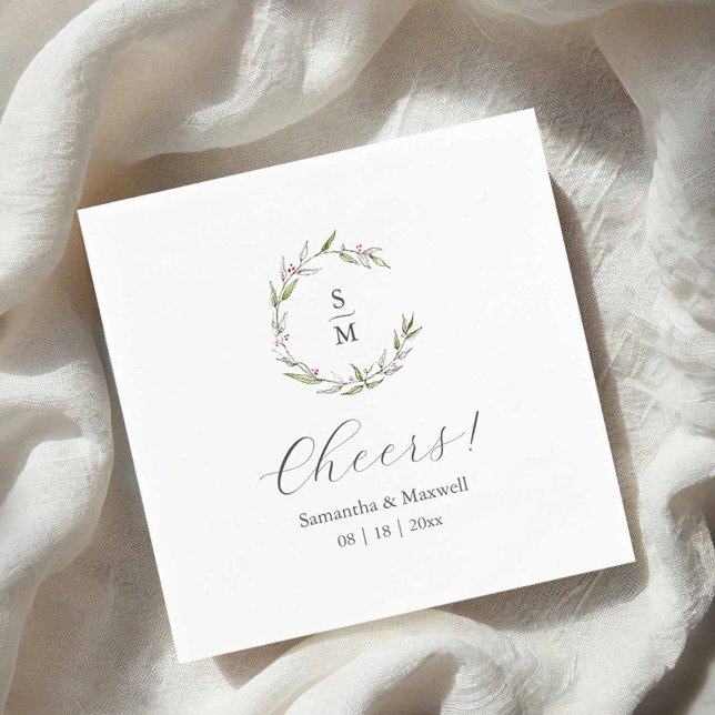Serviette En Papier Botanical Wedding Monogram Napkins (wedding monogram napkins designed with botanical line art by Victoria Grigaliunas Do Tell A Belle)