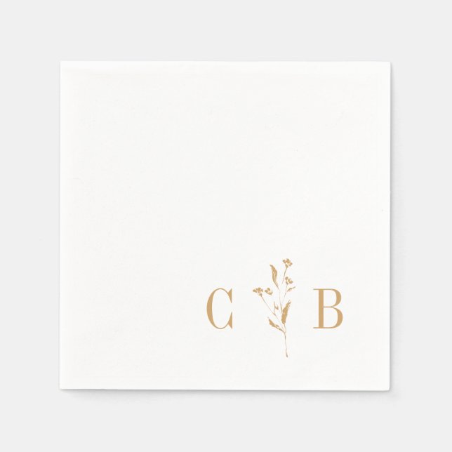 Serviette En Papier Botanique Blanc Or Monogramme Mariage initial (Devant)
