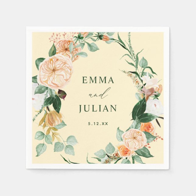 Serviette En Papier Botanique Boho Pastel Jaune Mariage personnalisé (Devant)