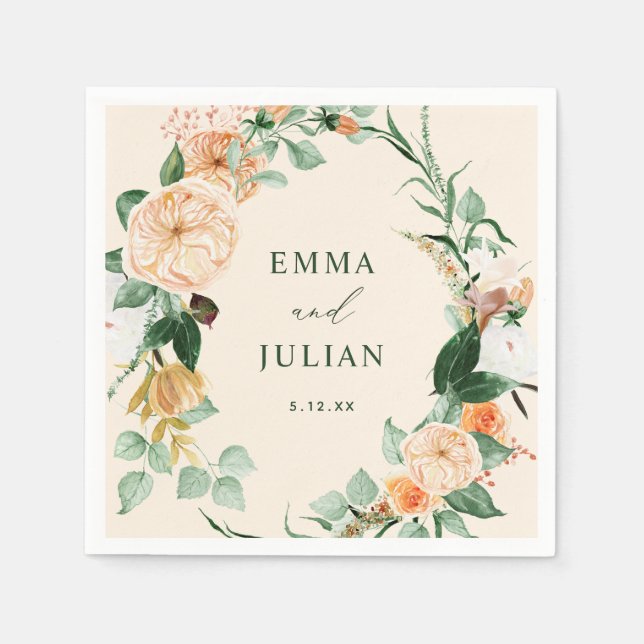 Serviette En Papier Botanique Boho - Pêche de verdure Mariage personna (Devant)