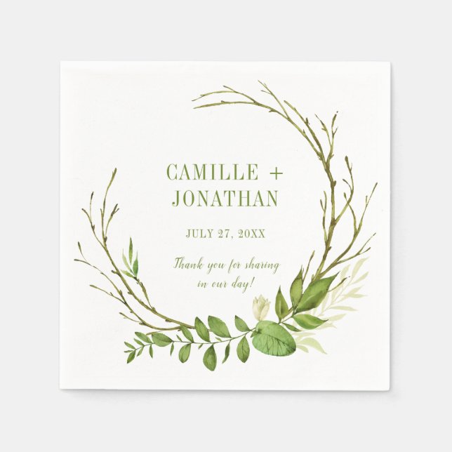 Serviette En Papier Botanique Botanique Rustique Verdure Wreath (Devant)