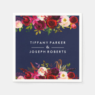 Serviette En Papier Botanique Bourgogne Marine Jardin bleu Mariage flo