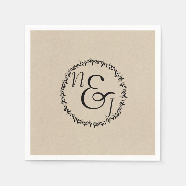 Serviette En Papier Botanique de la feuille noire Rustique moderne Mar (Devant)