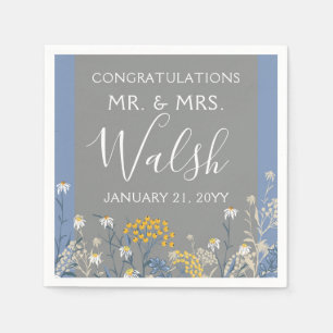 Serviette En Papier Botanique de marguerite Floral Jaune & Mariage ble