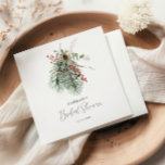 Serviette En Papier Botanique d'hiver<br><div class="desc">Serviettes de bouquet rustiques minimalistes avec feuilles de pin et baies rouges de Noël.</div>