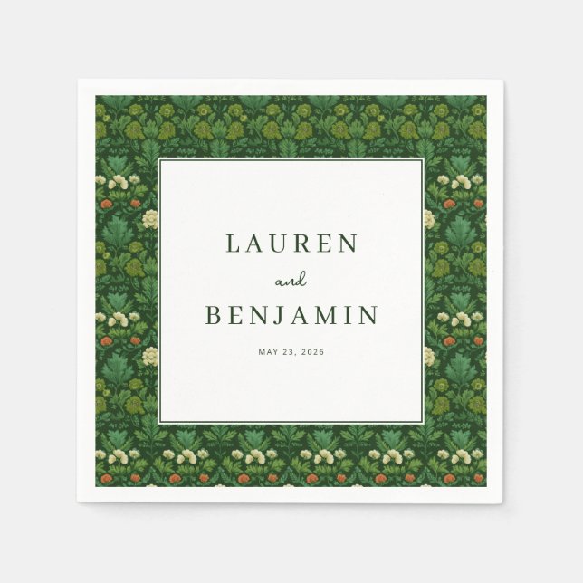 Serviette En Papier Botanique Florale Verte Sérène (Devant)