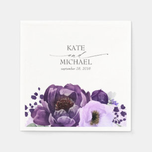 Serviette En Papier Botanique florale violet foncée et violette de Lil