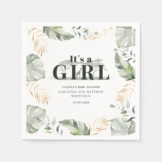 Serviette En Papier Botanique Jungle Giraffe Couple Baby shower Papier (Devant)