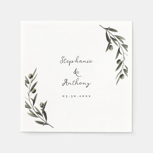 Serviette En Papier Botanique Olive Branch Feuille Mariage italien (Devant)