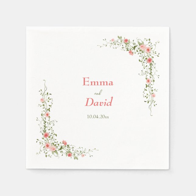 Serviette En Papier Botanique rose Roses Rustique papier mariage Napki (Devant)