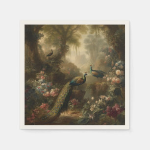 Serviette En Papier Botanique : trois paons dans le jardin anglais