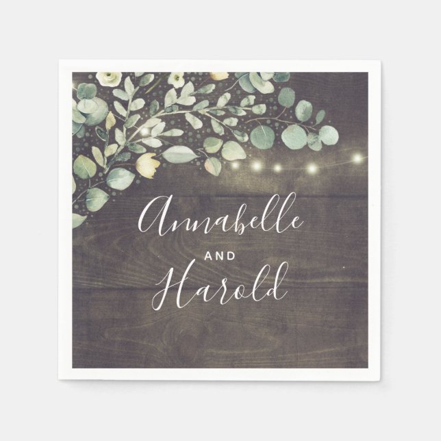 Serviette En Papier Botanique Verdure Mariage campagnard rustique (Devant)