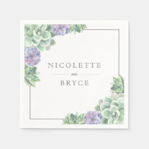 Serviette En Papier Botanique vert et violet Succulents Mariage