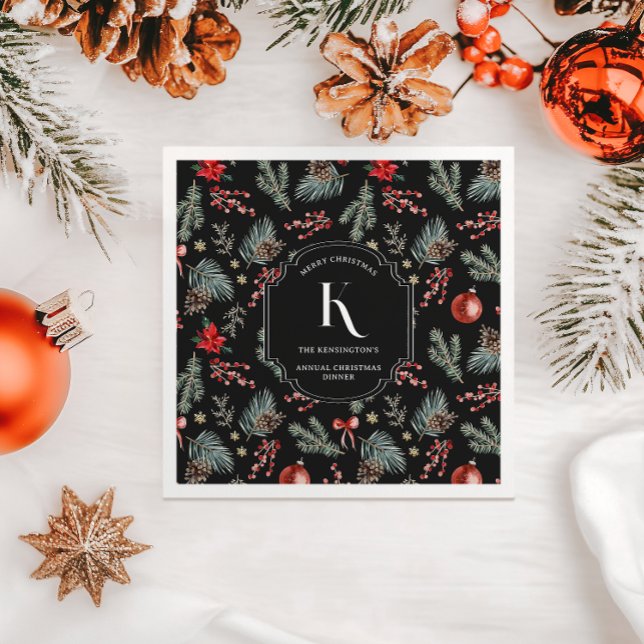 Serviette En Papier Botaniques d'hiver | Noël Monogramme (Créateur téléchargé)