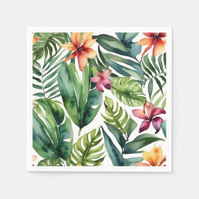 Serviette En Papier Botaniques tropicales Vibrant Aquarelle Foliage (Devant)