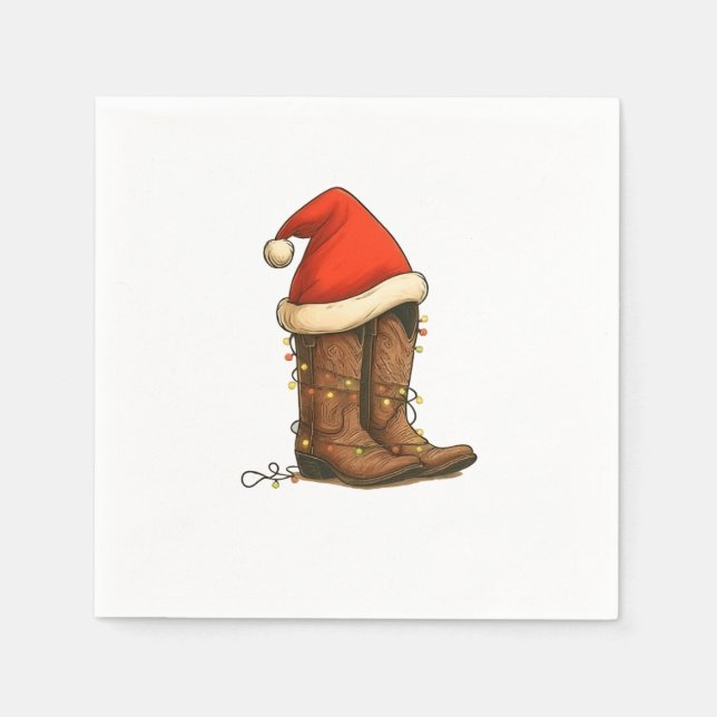 Serviette En Papier Botte Cowboy Noël Occidental Santa Hat (Devant)