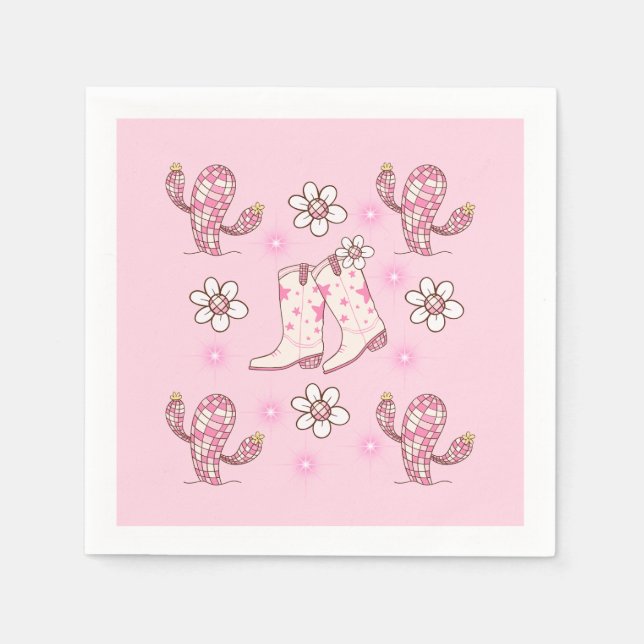 Serviette En Papier Botte de Cowgirl Disco et Cactus (Devant)