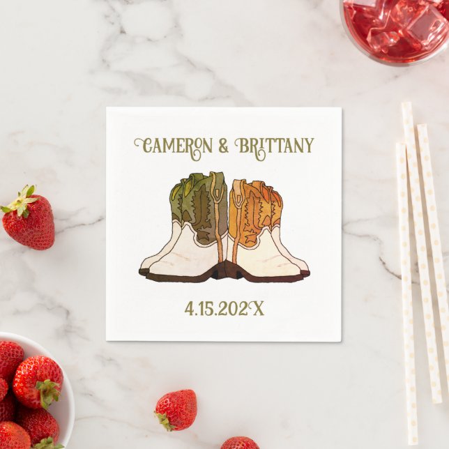 Serviette En Papier Bottes Cowboy illustrées Mariage serviettes (En situation)