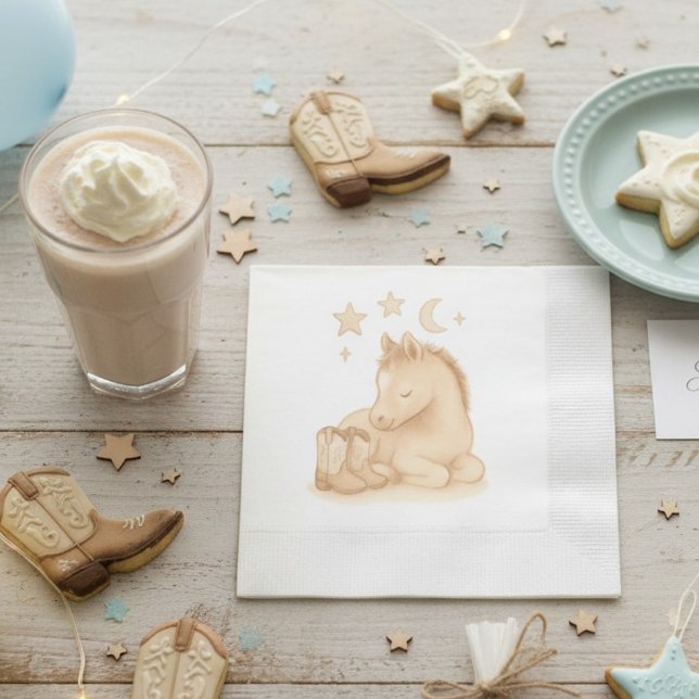 Serviette En Papier Bottes de cowboy et Baby shower de poulain (cowboy baby boots and foal baby shower napkin)
