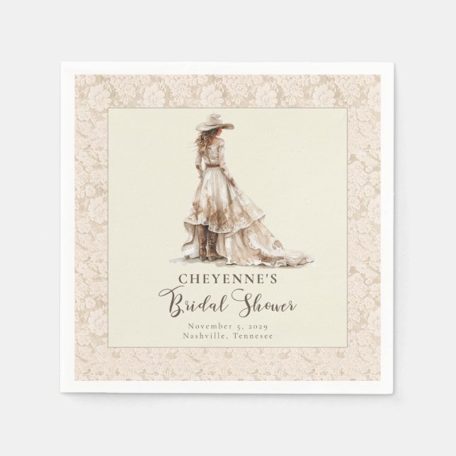 Serviette En Papier Bottes de cowgirl occidentales et douche de mariée (Devant)