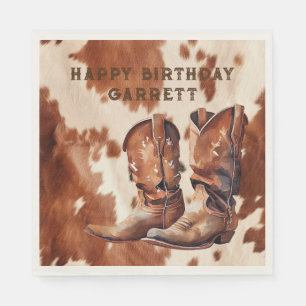 Serviette En Papier Bottes Western Brown Cream Cowboy