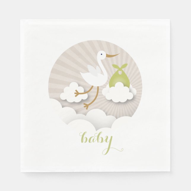 Serviette En Papier Bouche + Nuages Baby shower vert neutre serviettes (Devant)