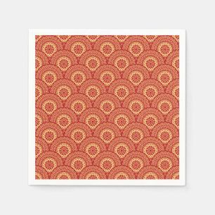 Serviette En Papier Boucles de mandala d'or sur arrière - plan rouge