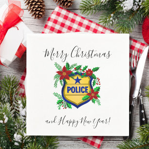 Serviette En Papier Bouclier de police Joyeux Noël et Bonne Année