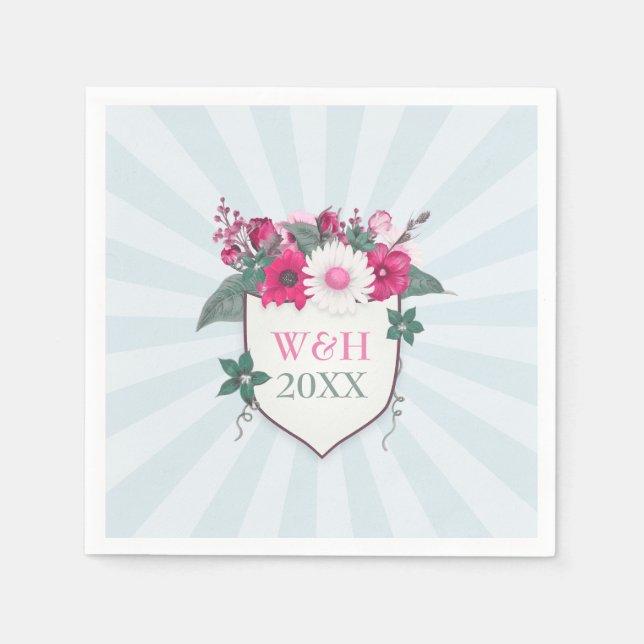 Serviette En Papier Bouclier monogramme floral (Devant)