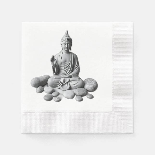 Serviette En Papier Bouddha serein avec pierres et Plante (Devant)