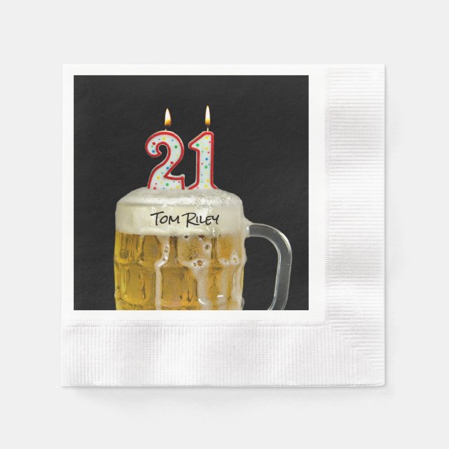 Serviette En Papier Bougie de 21e anniversaire en bière (Devant)