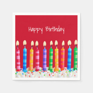 Serviette En Papier Bougies d'anniversaire en rouge