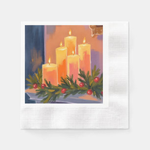 Serviette En Papier Bougies de cheminée de Noël Guirlande Peinte Fête