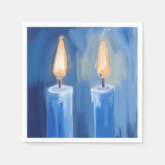 Serviette En Papier Bougies de Hanoukka bleues Fête aquarelle (Devant)